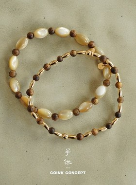 ZIXIU子休 沉香手串金米粒小猫眼手链 设计师新中式天然石 默叙