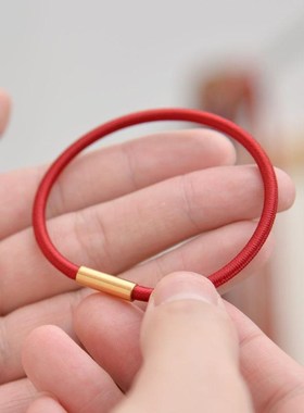 天然朱砂粉手镯本命年符软管原矿编织红绳素圈送礼女式小细镯