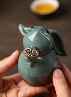 优选兔子摆件创意陶瓷哥窑十二生肖兔年吉祥物可爱小兔子茶道茶宠