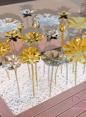 优选不锈钢荷花雕塑落地摆件户外酒店水池水景铁艺荷叶金属软装装