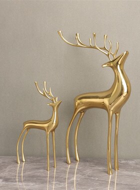优选纯铜鹿摆件送礼客厅玄关装饰品现代轻奢创意电视柜酒柜铜摆件