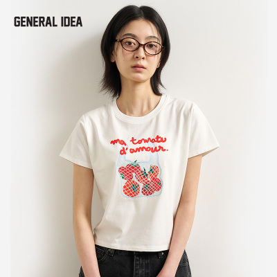 GENERAL IDEA BY BUMSUK手绘蔬菜印花正肩短袖T恤圆领短款上衣女