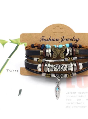 美拉德风编织皮革手链复古多层抽拉绳手串高颜值学生党新中式手饰