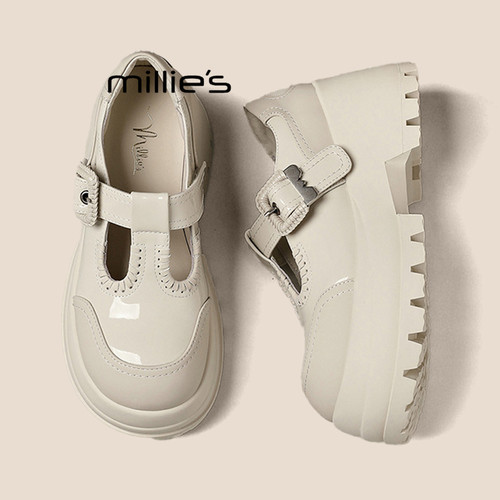 MILLIE'S妙丽玛丽珍鞋女2026新品厚底增高扣带小皮鞋米白婚鞋Q - 图3