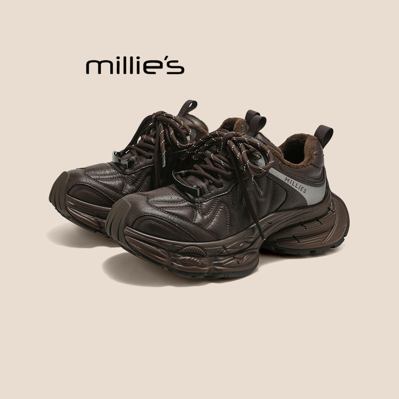 MILLIE'S/妙丽增高厚底加绒老爹鞋女不累脚百搭显高运动休闲鞋冬Z - 图1