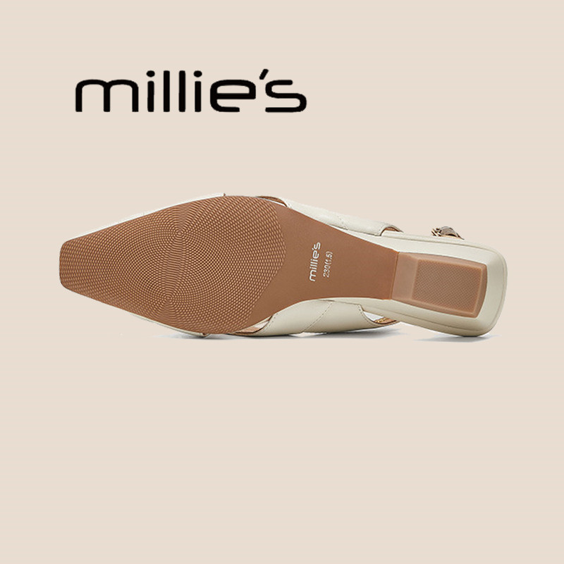 MILLIE'S/妙丽羊皮软底包头凉鞋新款夏季不累脚女鞋舒适平底鞋,淘宝优惠券,粉丝福利购,淘宝优惠卷