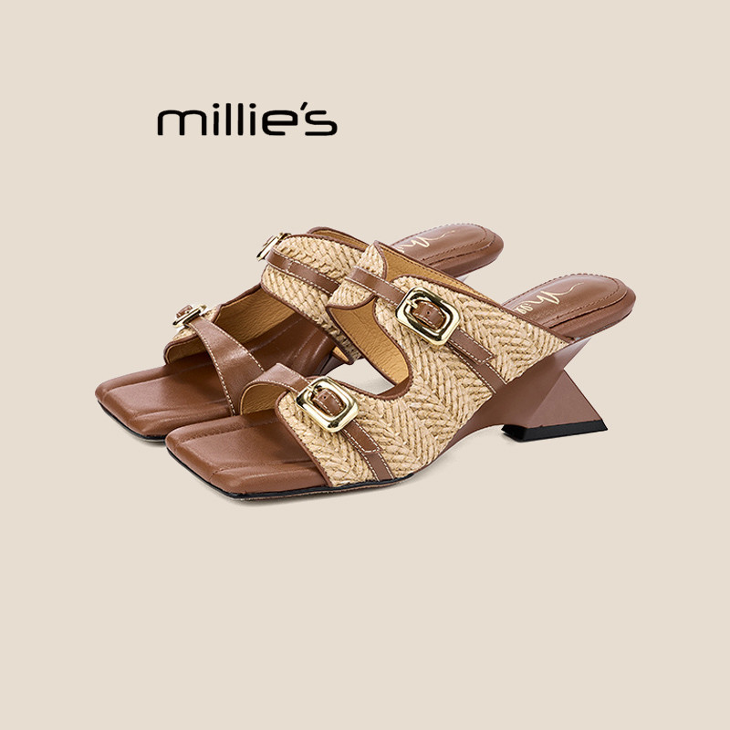 MILLIE'S/妙丽高跟凉鞋女2025夏季新款小个子显高法式绝美小跟鞋,淘宝优惠券,粉丝福利购,淘宝优惠卷