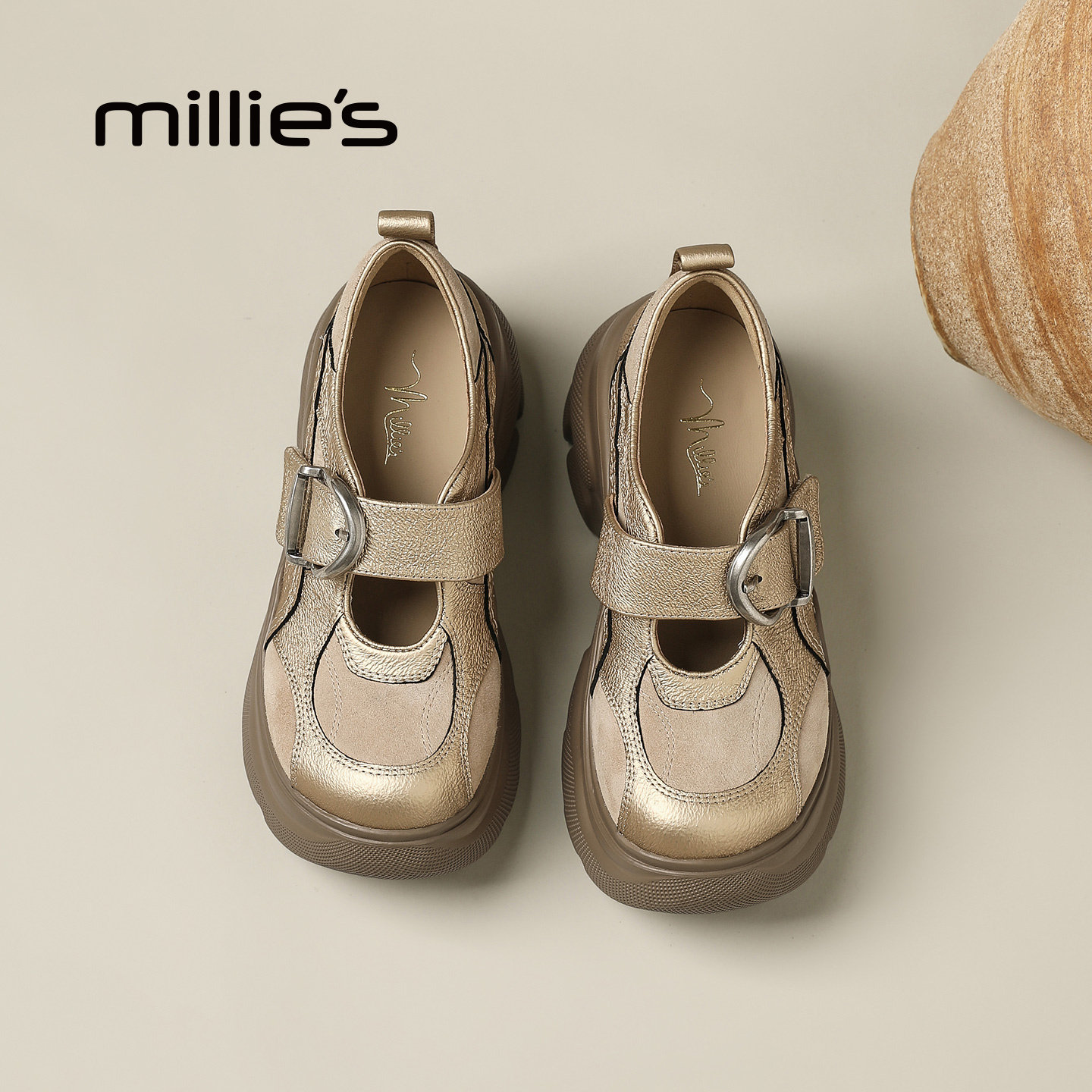 MILLIE'S/妙丽厚底玛丽珍鞋女2026春季魔术贴百搭休闲增高单鞋Q,淘宝优惠券,粉丝福利购,淘宝优惠卷