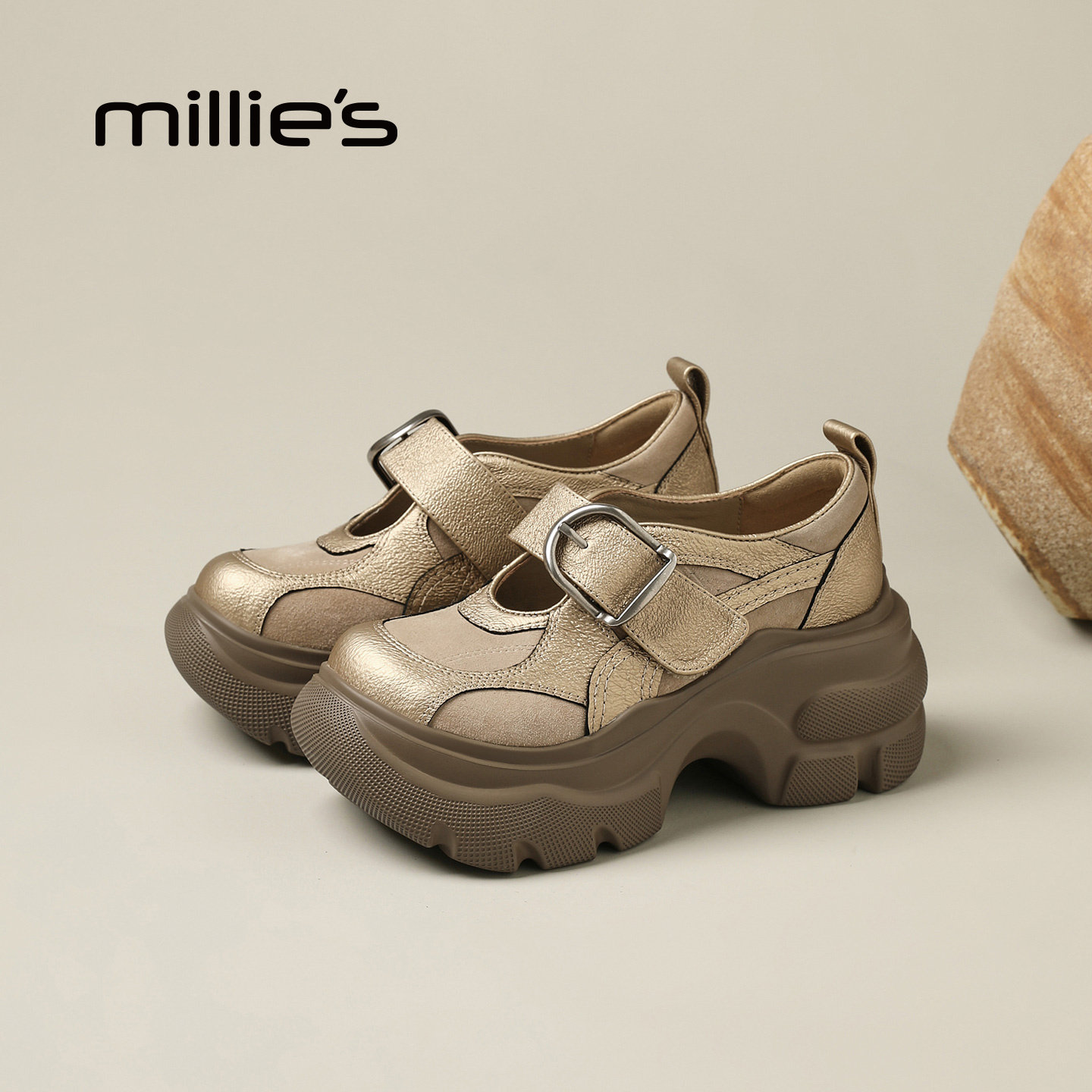 MILLIE'S/妙丽厚底玛丽珍鞋女2026春季魔术贴百搭休闲增高单鞋Q,淘宝优惠券,粉丝福利购,淘宝优惠卷