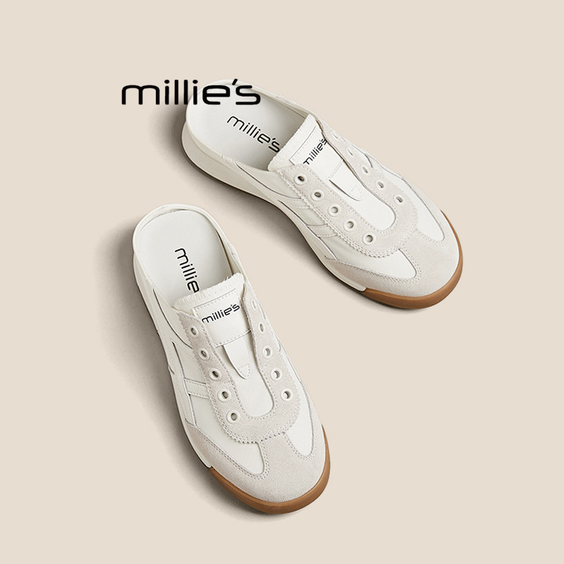 MILLIE'S/妙丽厚底2025德训鞋半拖鞋包头拖运动无后跟小白鞋女,淘宝优惠券,粉丝福利购,淘宝优惠卷