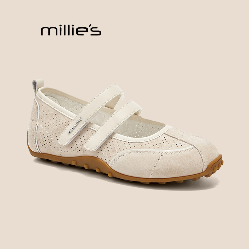 MILLIE'S/妙丽法式魔术贴玛丽珍复古百搭单鞋春夏透气款芭蕾休闲 - 图2
