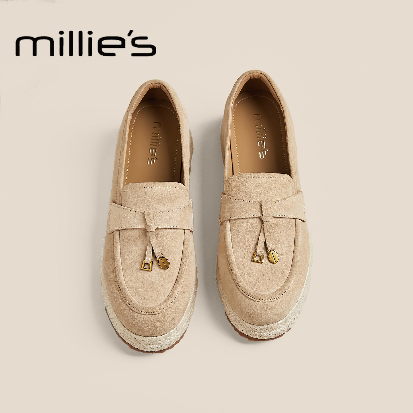 MILLIE'S/妙丽2025新款马赛秋季草编复古渔夫鞋厚底乐福鞋女单鞋,淘宝优惠券,粉丝福利购,淘宝优惠卷