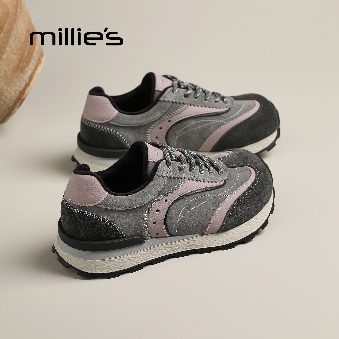 MILLIE'S/妙丽复古德训鞋女2025新款秋季厚底运动鞋休闲复古板鞋,淘宝优惠券,粉丝福利购,淘宝优惠卷