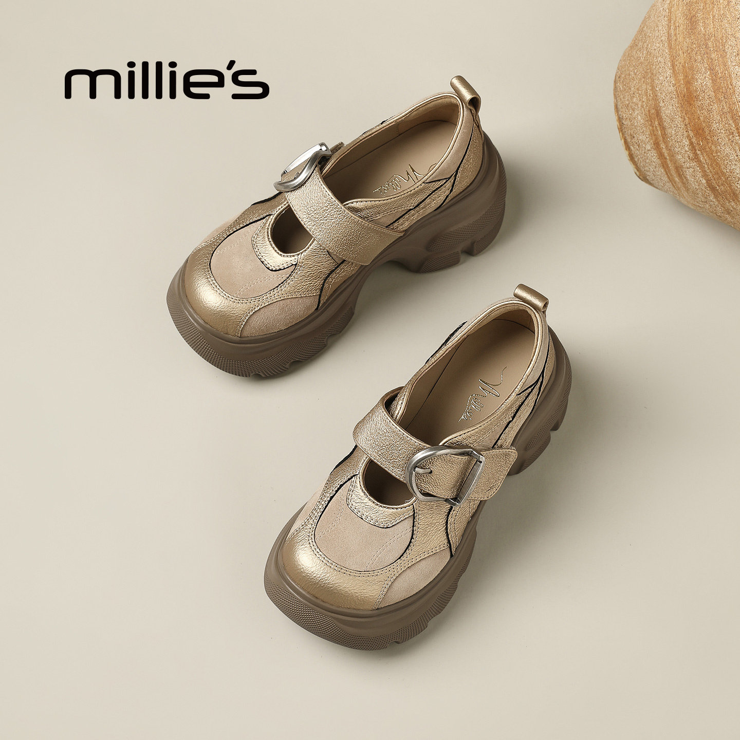 MILLIE'S/妙丽厚底玛丽珍鞋女2026春季魔术贴百搭休闲增高单鞋Q,淘宝优惠券,粉丝福利购,淘宝优惠卷