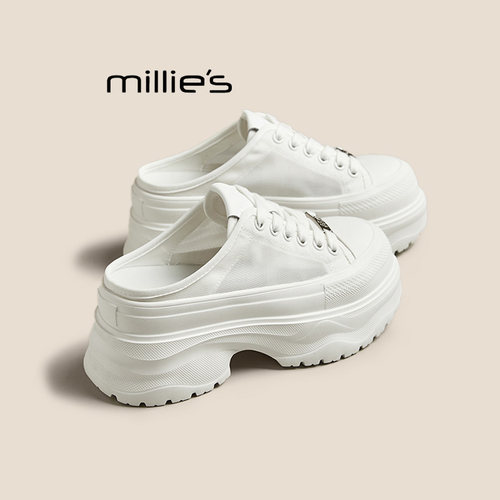 MILLIE'S/妙丽厚底松糕包头拖鞋女夏季外穿新款半拖增高软底单鞋 - 图0