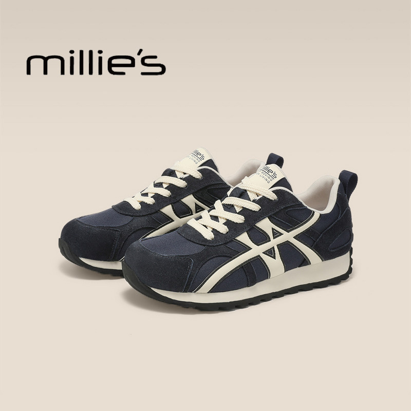 MILLIE'S/妙丽德训鞋女真皮阿甘鞋系带女鞋百搭平底拼色休闲鞋秋,淘宝优惠券,粉丝福利购,淘宝优惠卷