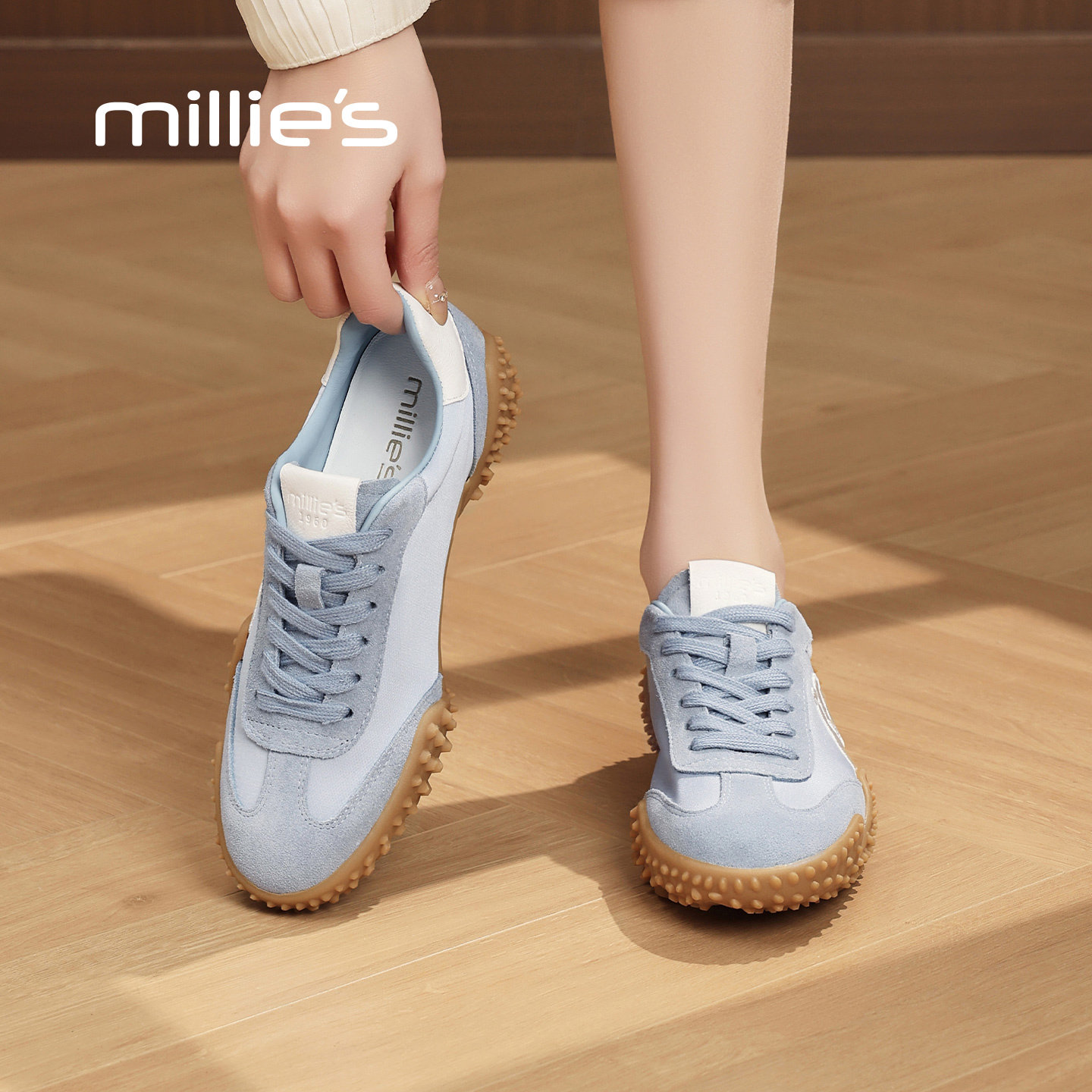 MILLIE'S/妙丽复古德训鞋女2026春季百搭系带平底休闲运动鞋Z,淘宝优惠券,粉丝福利购,淘宝优惠卷