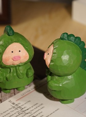 优选恐龙猪猪手工木雕小摆件木质雕刻趣味可爱书桌面装饰品学生礼