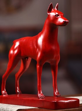 优选花梨木雕杜宾犬摆件办公桌面摆设实木雕狗摆件玄关客厅家居装