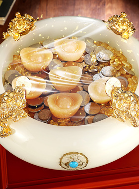 优选招财进宝琉璃聚宝盆摆件客厅办公室商务高档招财公司店铺开业