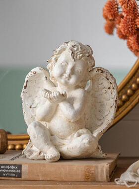 复古做旧白色可爱天使摆件玄关庭院橱窗阳台花园桌面橱ins装饰