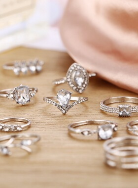 欧美女士关节戒指镂空点钻爱心戒指套装15件套Jewelry Ring Sets
