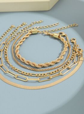 Bracelet Sets欧美蛇骨链条个性手链多层麻花链盒子链手链套装5条
