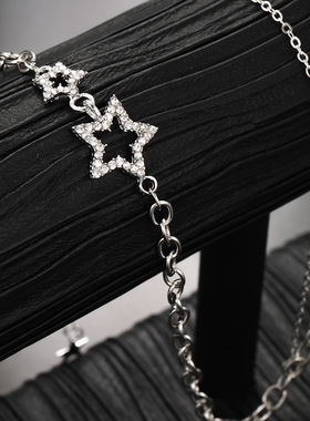 Necklace Choker镶嵌水钻星星双层项链冷淡风嘻哈锁骨链链条颈链