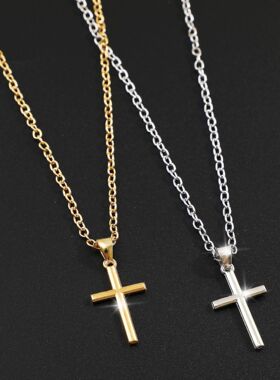 Lover Necklace嘻哈方形锆石十字架项链欧美朋克情侣吊坠锁骨链