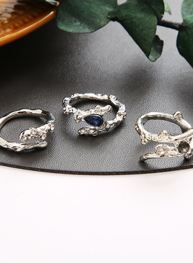 Ring Set欧美复古戒指冷淡风感开口好看的食指戒指水滴形戒指点指