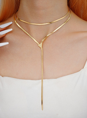 Choker Necklace嘻哈潮流金色蛇骨链流苏项链小众气质个性锁骨链