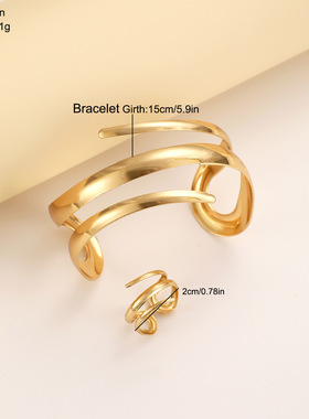 Women Bracelet Ring Sets欧美线条镂空水滴戒指手镯套装个性手饰