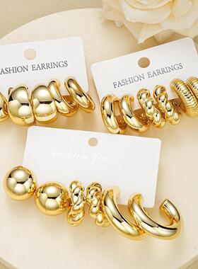 Women Earring Sets耳环套装欧美ins风金属几何麻花耳环组合耳饰