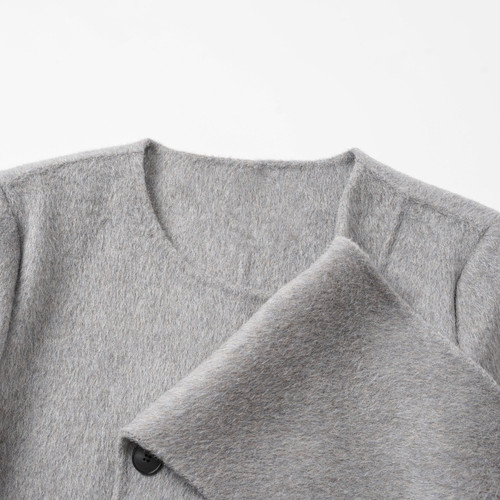 R-HER【围领毛呢】围巾羊毛骆驼绒气质双排扣设计大衣RC25101413 - 图0