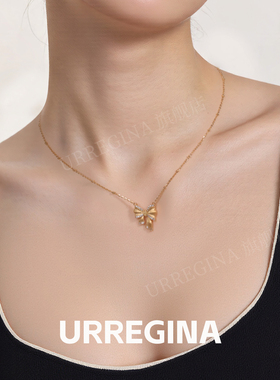 URREGINA新款蝴蝶结吊坠银项链
