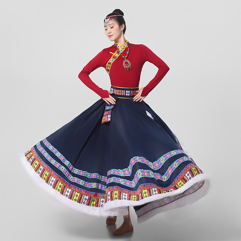 藏族舞蹈服演出服装女半身裙藏式舞蹈比赛藏族练习大摆裙民族舞服,淘宝优惠券,粉丝福利购,淘宝优惠卷