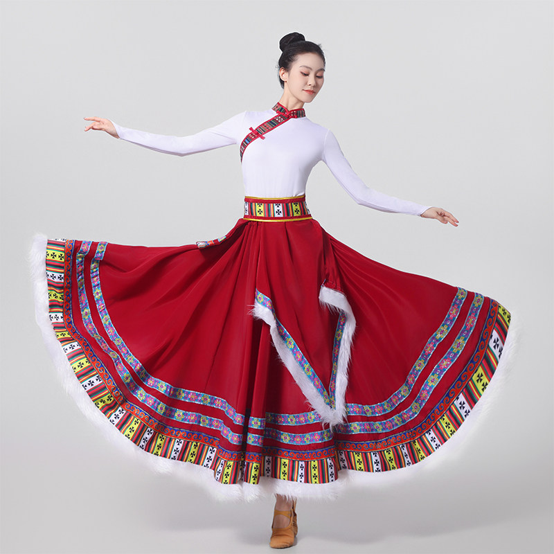 藏族舞蹈服演出服装女半身裙藏式舞蹈比赛藏族练习大摆裙民族舞服,淘宝优惠券,粉丝福利购,淘宝优惠卷