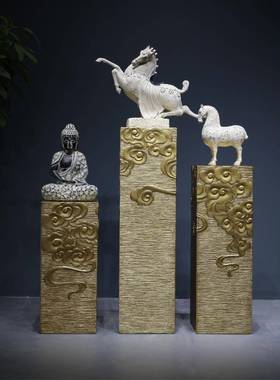 办公室创意落地大摆件客厅茶室禅意装饰品祥云柱店铺展示柱摆饰品