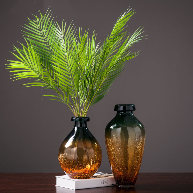 双色冰裂玻璃花瓶加厚现代美式客厅餐桌会议桌高档水培花器装饰品,淘宝优惠券,粉丝福利购,淘宝优惠卷