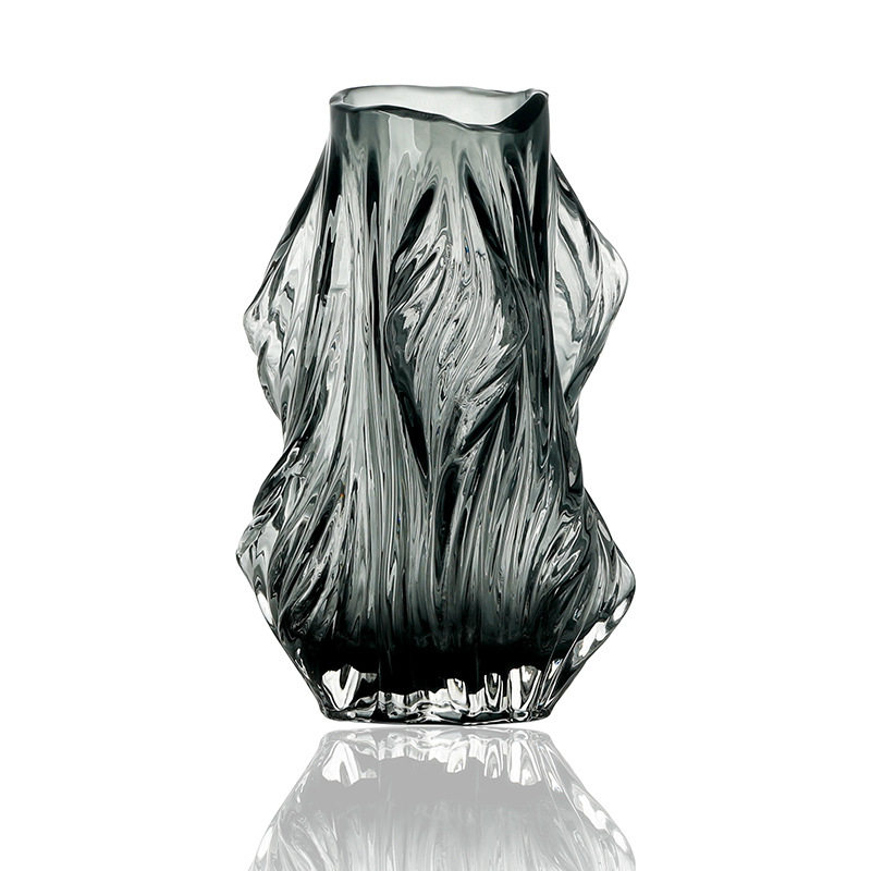 轻奢现代简约高级感褶皱玻璃花瓶大号水养鲜花样板间装饰艺术摆件,淘宝优惠券,粉丝福利购,淘宝优惠卷