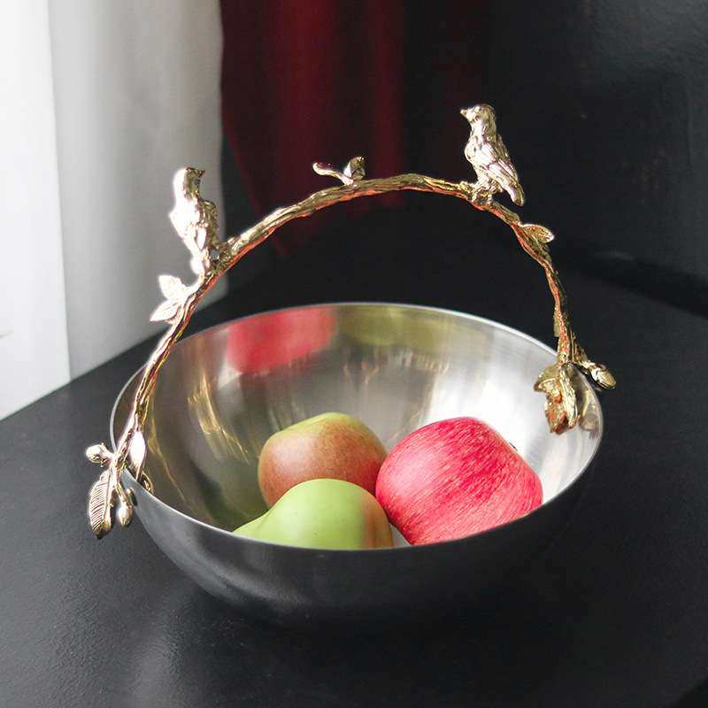 轻奢金属抽象艺术小鸟提手果盘摆件样板房家居桌面果碗果兜装饰品,淘宝优惠券,粉丝福利购,淘宝优惠卷