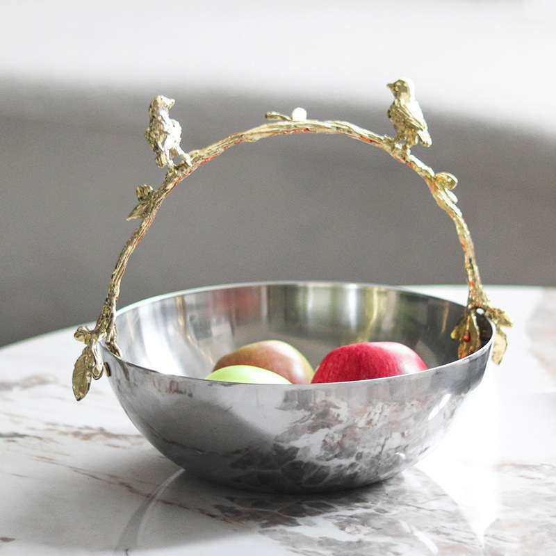 轻奢金属抽象艺术小鸟提手果盘摆件样板房家居桌面果碗果兜装饰品,淘宝优惠券,粉丝福利购,淘宝优惠卷
