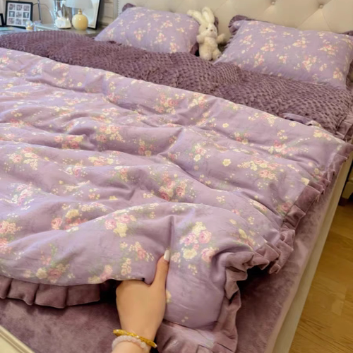 秋冬新品棉加绒A面纯棉全棉双层纱B面高克重宝宝绒四件套床上用品 - 图3