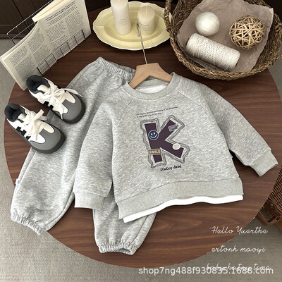 韩版春款儿童套装2026时尚男女儿童卫衣套装儿童春季运动套装ak