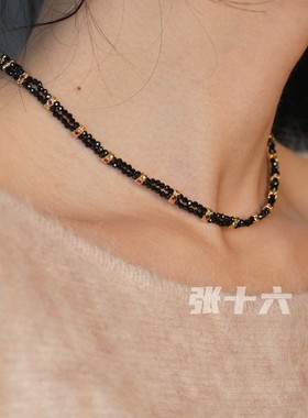 张十六暗夜双链铜合金锁骨链