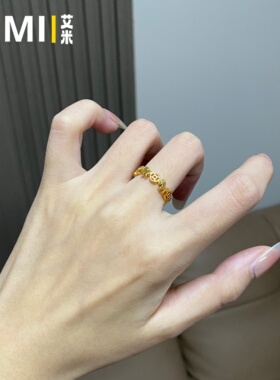 镂空钱币小马开口戒指