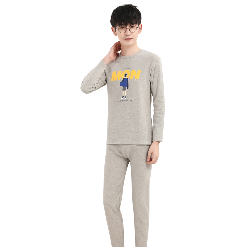 纯棉青少年保暖内衣套装男中大童舒绒棉秋衣秋裤加厚学生全棉毛衫