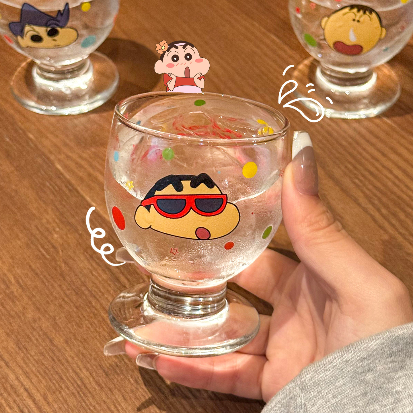 正版蜡笔小新玻璃水杯可爱风卡通杯子高颜值女士情侣调酒杯啤酒杯,淘宝优惠券,粉丝福利购,淘宝优惠卷
