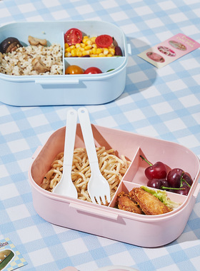 创意拍立得饭盒儿童小学生上学用塑料保温午餐盒分格便当盒