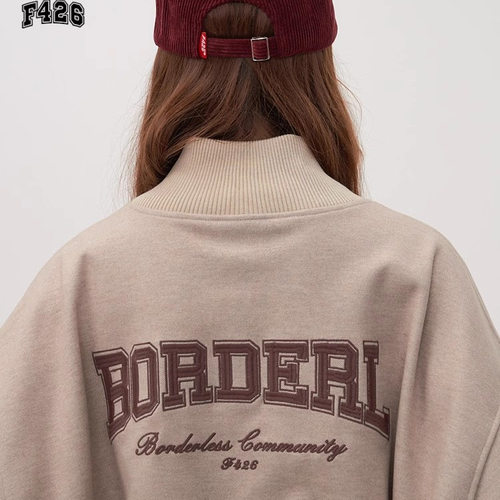 【F426奥莱店】国潮牌情侣街头嘻哈宽松os小高领分割外套春季 - 图0